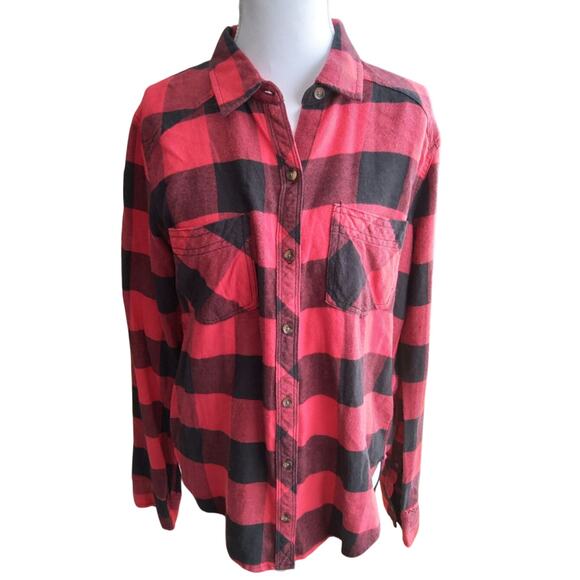 Abercrombie & Fitch womens plaid flannel shirt lumberjack button up red/blk soft - Picture 1 of 7